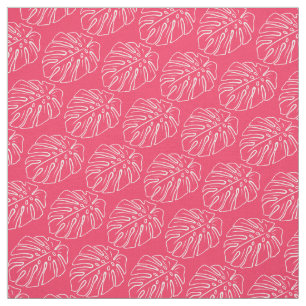 White Tropical Leaf Motif On Cotton Candy Pink Fabric