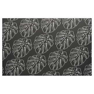 White Tropical Leaf Motif On Stylish Black Fabric