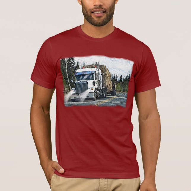 White Truck with Hay Bales for Truckers T-Shirt (Front)