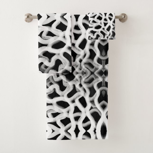 White Tubular Piping On Black  Bath Towel Set (Insitu)