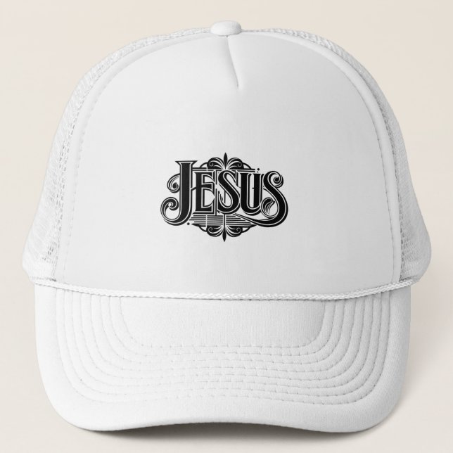 White Tucker Hat with Jesus Name (Front)