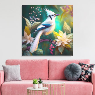 White Tufted Teal Wing Jay Fantasy Bird Canvas Print