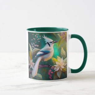 White Tufted Teal Wing Jay Fantasy Bird Mug