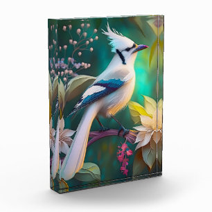 White Tufted Teal Wing Jay Fantasy Bird Photo Block