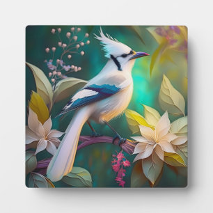 White Tufted Teal Wing Jay Fantasy Bird Plaque