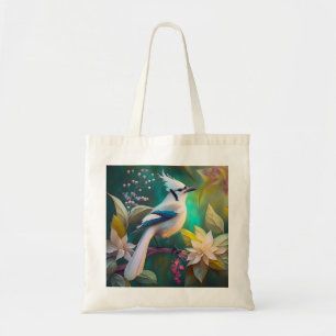 White Tufted Teal Wing Jay Fantasy Bird Tote Bag