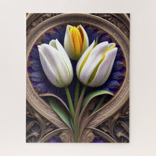 White Tulip Art Nouveau, Jigsaw Puzzle