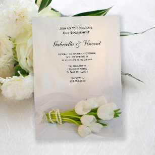 White Tulip Bouquet Spring Engagement Party Invitation
