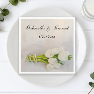 White Tulip Bouquet Spring Wedding Napkin