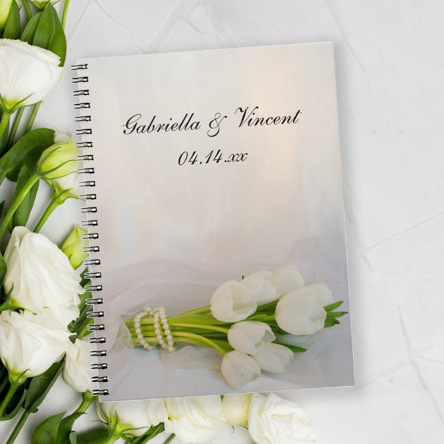 White Tulip Bouquet Spring Wedding Spiral Notebook (Creator Uploaded)