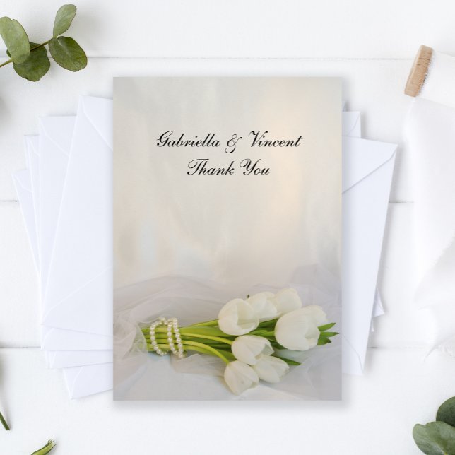 White Tulip Bouquet Wedding Flat Thank You Notes (Creator Uploaded)
