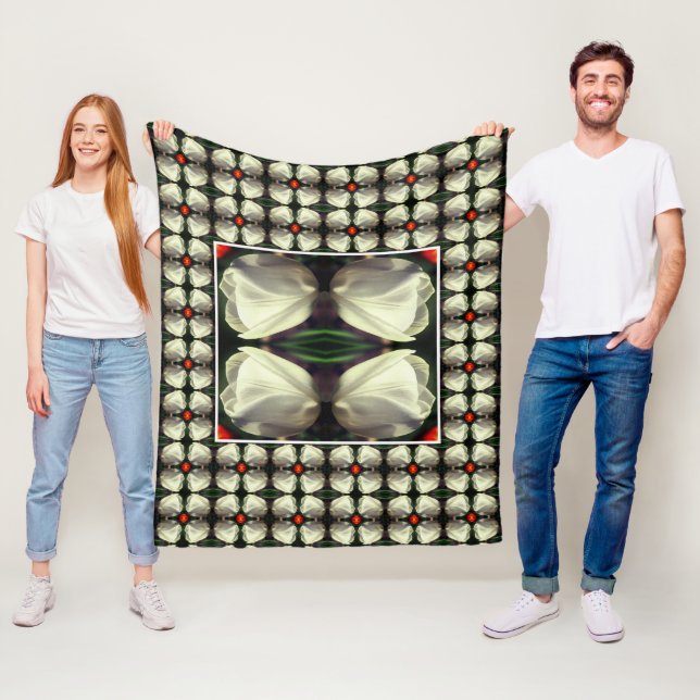 White Tulip Flower Abstract Pattern   Fleece Blanket (In Situ)