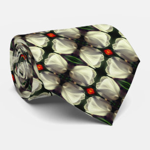White Tulip Flower Abstract Pattern      Tie