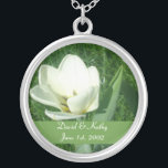 White Tulip Flower Necklace<br><div class="desc">This is a white tulip. Makes a great gift for a loved one. Names and Date can be changed to your own. Just enter them in the text boxes to the right.</div>