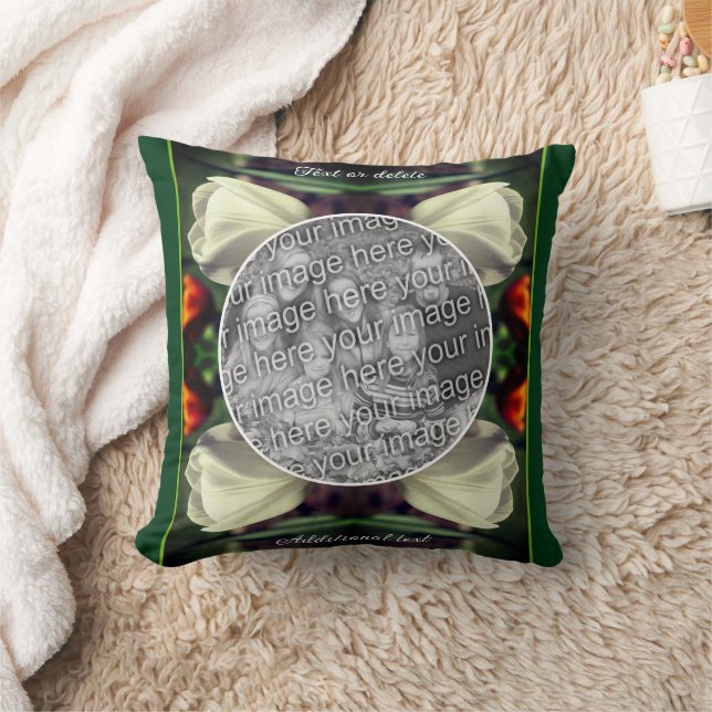 White Tulip Flower Personalised Add Your Own Photo Cushion (Blanket)