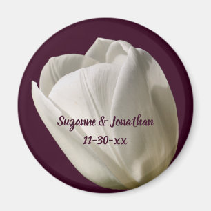 White Tulip Flower Personalised Wedding  Magnet