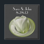 White Tulip Flower Wedding Favour Magnet<br><div class="desc">Delicate white tulip on a black background save the date wedding announcement favour refrigerator magnet. Fill in your information in the template. Make more changes to text and font size, style, and colour by clicking on Customise. If you have any questions or requests, please contact me. This image is available...</div>