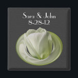 White Tulip Flower Wedding  Magnet<br><div class="desc">Delicate white tulip on a black background save the date wedding announcement favour refrigerator magnet. Fill in your information in the template. Make more changes to text and font size, style, and colour by clicking on Customise. This image is available on many products in my gallery. Please visit Smilin' Eyes...</div>