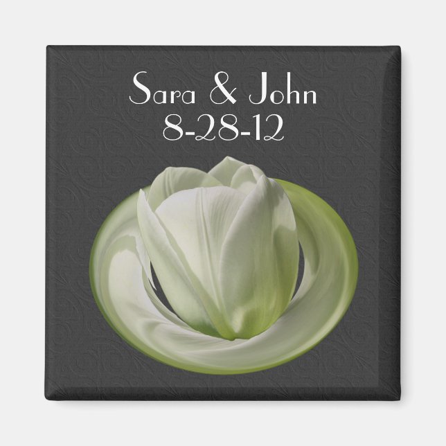 White Tulip Flower Wedding  Magnet (Front)