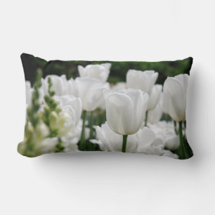 white tulip garden lumbar cushion