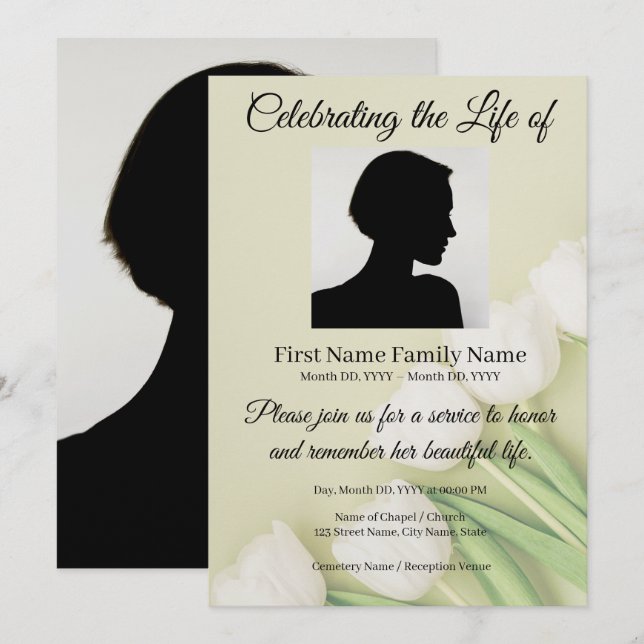 White Tulip memorial invitation (Front/Back)
