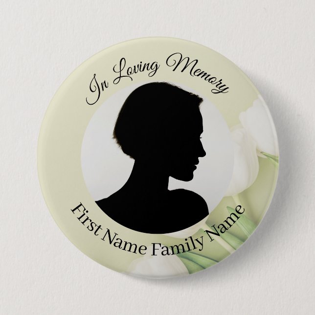 White tulip memorial photo button (Front)