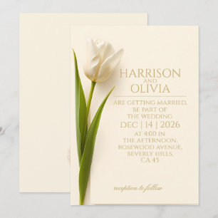 White Tulip Minimal Elegant Modern Wedding Invitation