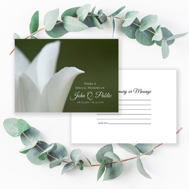 White Tulip on Green Share a Memory Funeral Card (Creator Uploaded)