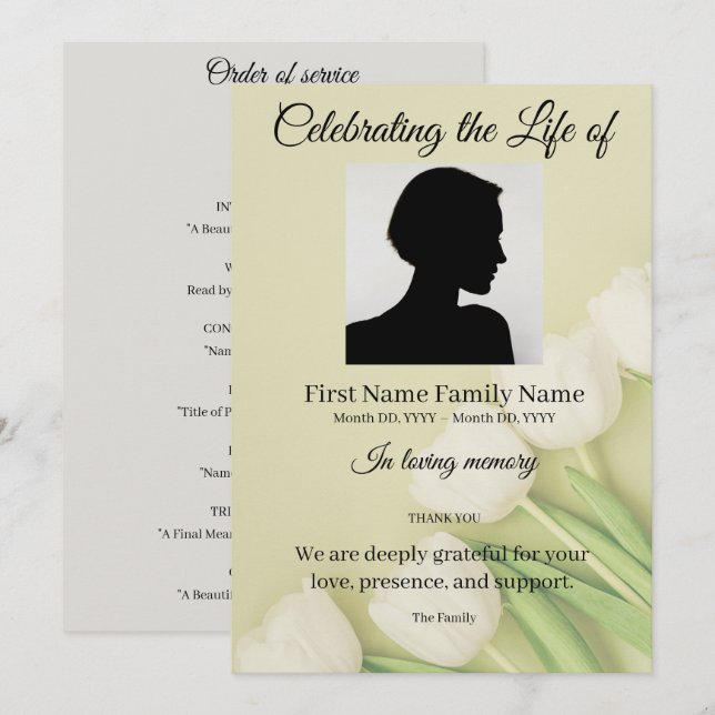 White tulip order of service invitation (Front/Back)