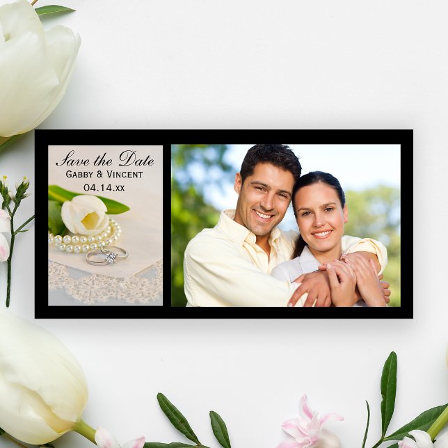 White Tulip, Pearls, Rings Wedding Save the Date (Creator Uploaded)