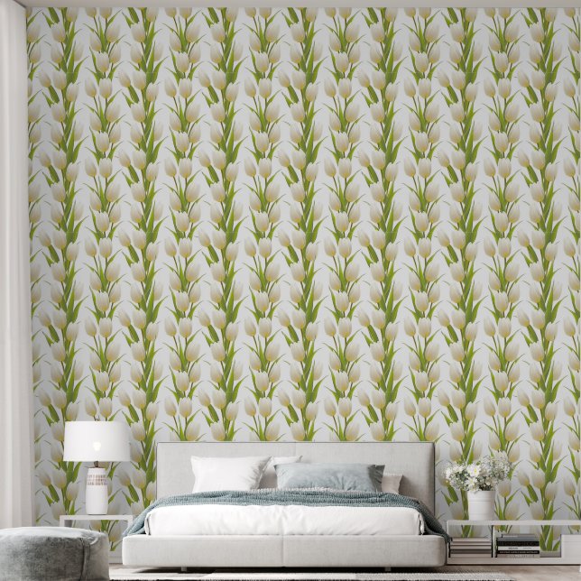 White Tulip Smooth Peel and Stick Wallpaper (Bedroom)