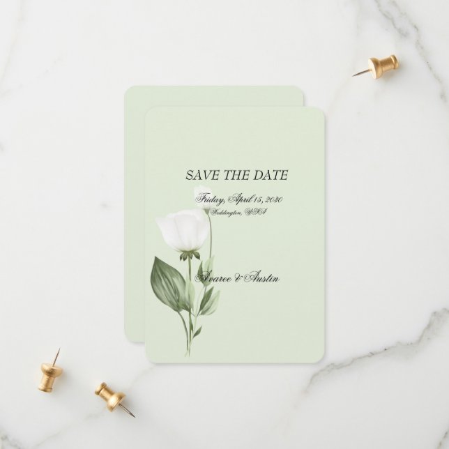 White Tulip Spring Wedding Save The Date (Front/Back In Situ)