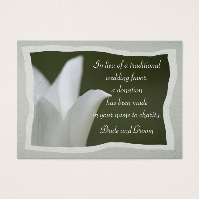 White Tulip Wedding Charity Favour Card (Front)