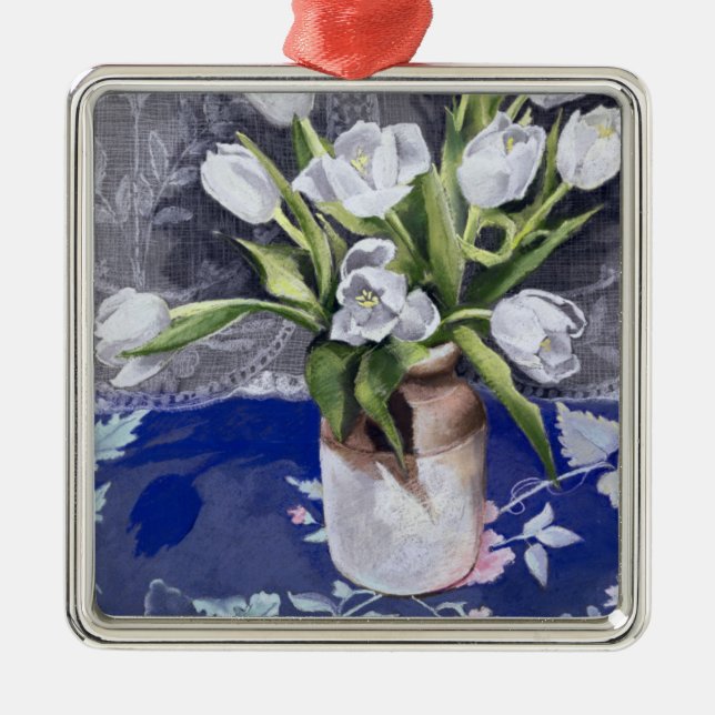 White Tulips 1994 Metal Tree Decoration (Front)