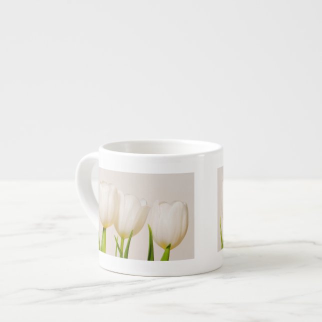 White tulips against a white background, espresso cup (Front Left)