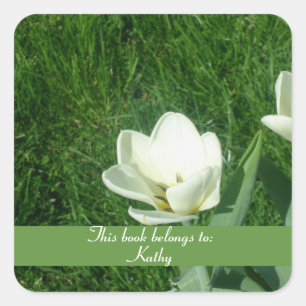 White Tulips Bookplate Sticker