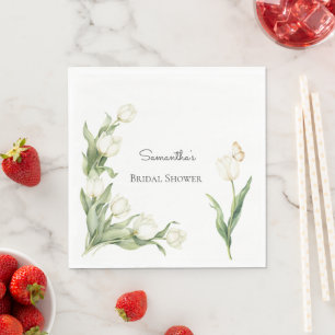 White Tulips Butterfly Bridal Shower   Napkin