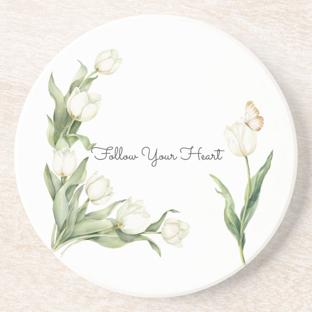 White Tulips Butterfly   Coaster (Front)