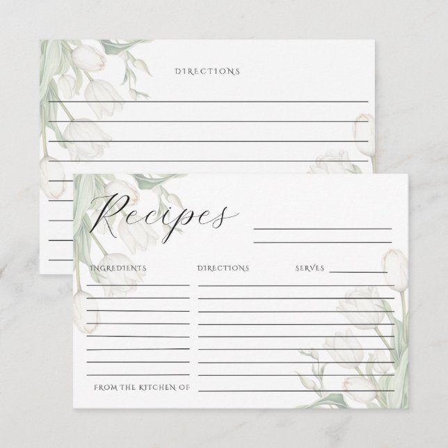 White Tulips Elegant Recipe Card (Front/Back)