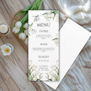 White Tulips Floral Elegant Wedding Menu