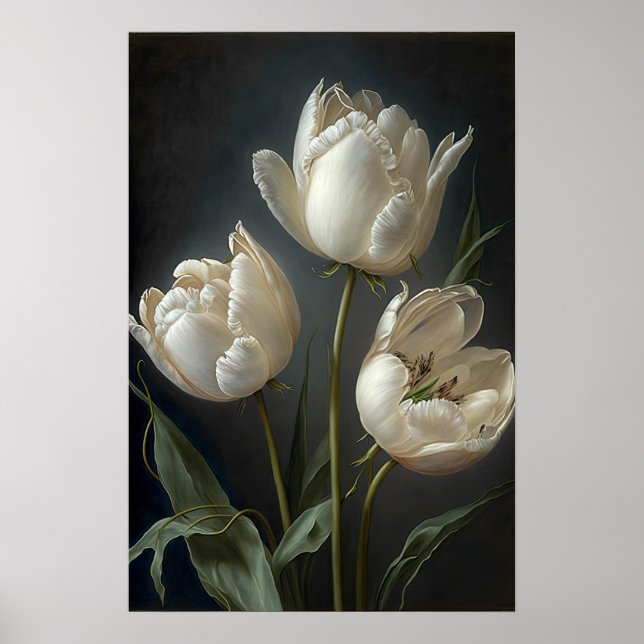 White Tulips Flower Art Print Poster (Front)