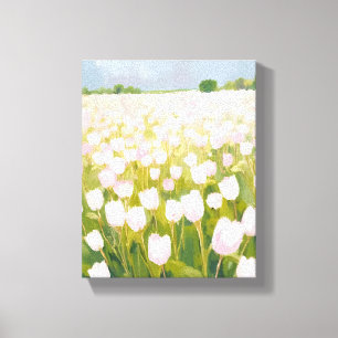 White Tulips Flower Field Painting Canvas Print