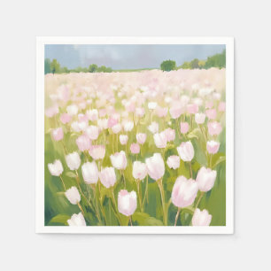 White Tulips Flower Field Painting Napkin
