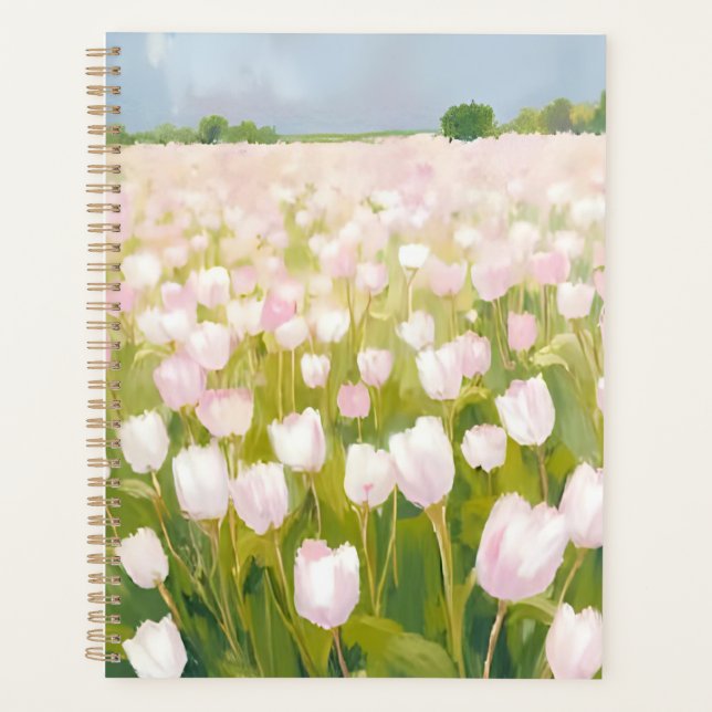 White Tulips Flower Field Painting Watercolor Planner (Front)