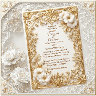 White Tulips Gold Ornate Baroque Grandeur Wedding  Invitation