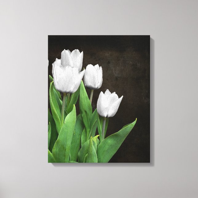 White Tulips On Dark Texture Canvas Print (Front)