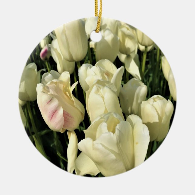 White Tulips, Oregon Ceramic Tree Decoration (Front)