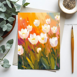 White Tulips Watercolor Flower Field Postcard
