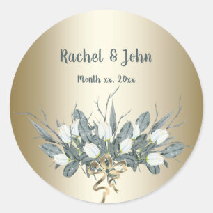 White Tulips With Gold, Wedding Classic Round Sticker