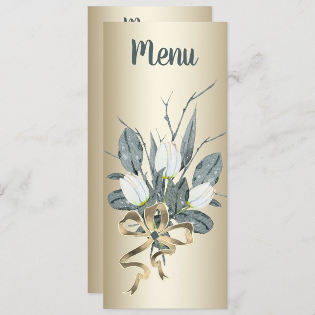 White Tulips With Gold Wedding Reception  Menu (Front/Back)